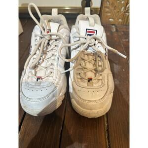 FILA White Red Chunky Dad Disruptor II Patent Leather Sneakers size 5